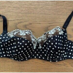 Felina Trendy Polka Dot Black & White Bralette Lace Detailing 34DDD